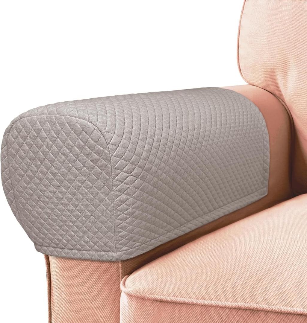 Roytub Stretch Couch Arm Covers, Breathable Armrest Cover for Sofas and Chairs Armrest Cover Keep Home Clean, Scratch-Resistant Sofa Arm Covers Protect and Decorate Your Sofa(Medium, Taupe, 2PCS) (M - 17.5"(D)  6.3(W)  8.2(H))