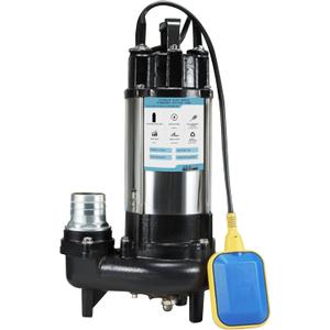1HP Sewage Grinder Pump Submersible Effluent Pump, Sump Pump 110V 6400GPH with Automatic Float Switch, Cast Iron, 2'' NPT Discharge for Basement, Sump Basin, Residential Sewage