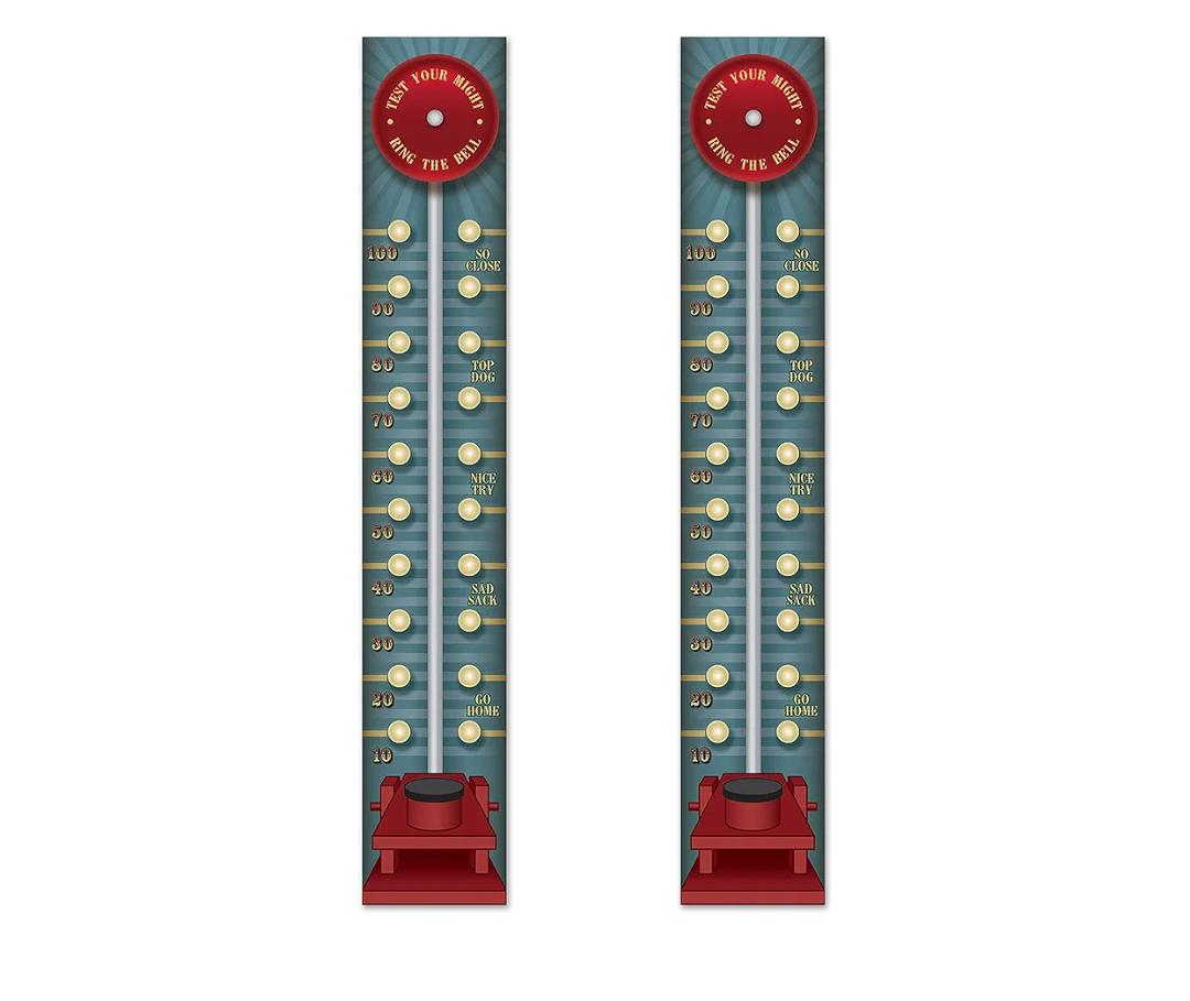Beistle Set of 2 Circus Pull Down Photo Prop Backdrops, 6'- Test of Strength Game, Vintage Carnival Wall Decorations