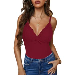 Camisole Tops for Women Cotton Lace Cami Top Adjustable Spaghetti Strap Tank Top V Neck Lace Trim Undershirt