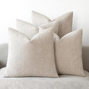 18x18 Chenille Throw Pillow Covers, Pack of 4, Neutral Beige Series