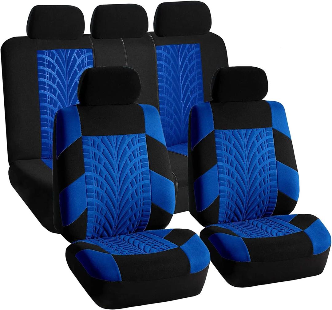 FH Group Full Set Travel Master Car Seat Covers, Airbag and Split Rear Car Seat Cover Universal Fit Interior Accessories for Cars Trucks SUV, Automotive Seat Covers, Blue