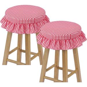 2 Pcs Bar Stool Covers with Ruffles 12 Inch Round Stool Cover with Elastic Band Pad Farmhouse Seat Slipcover Nonslip and Washable(Red,Gingham)