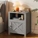 Marsail Farmhouse Nightstand Set of 2 with Charging Station, Wood Bedside Table with USB Port & AC Outlet, Open Shelf and Enclosed Cabinet, Side Table with Storage for Bedroom, Grey