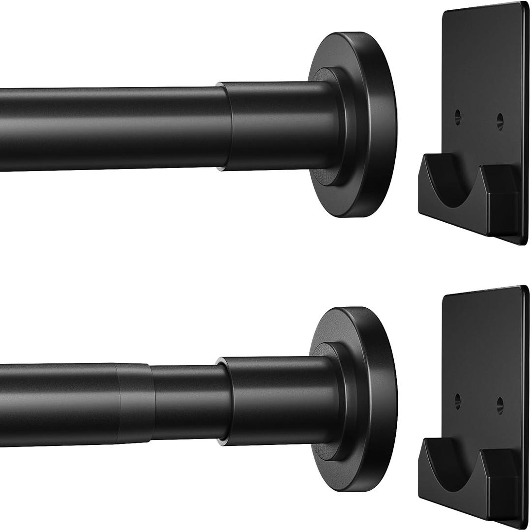 CorkLatta Matte Black Shower Curtain Rod,1 Inch Diameter Stainless Steel Adjustable Spring Tension Rods 32 to 80",with Holders,Anti-Slip,Curtain Rods No Drilling(1 Pack)