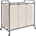 STORAGE MANIAC 3 Section Laundry Sorter, 3 Bag Hamper Cart With Heavy Duty Rolling Lockable Wheels and Removable Bags, Clothes Separator Organizer Basket, Beige