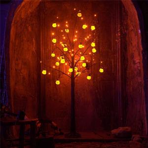 Twinkle Star 6FT Halloween Decorations Black Spooky Tree, Glittered with 96 LED Orange Lights and 24 Pumpkins, 24V 3.6W Low Voltage Lighted Artificial Tree for Indoor Holiday Party All Saints Day