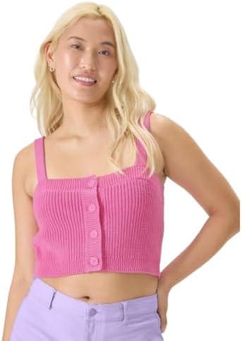 florence by mills Women's Bright Side Button-up Knit Cropped Tank, L