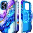 Casetego for iPhone 15 Pro Max Case,Compatible with MagSafe,[Military Grade Drop Test] Full Body Protection Slim Shockproof Rugged Marble Women Girls Case for iPhone 15 Pro Max 6.7 inch,Azure Blue
