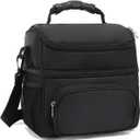 FlowFly Double Layer Cooler Insulated Lunch Bag Adult Lunch Box Large Tote Bag for Men, Women, With Adjustable Strap,Front Pocket and Dual Large Mesh Side Pockets (Black)
