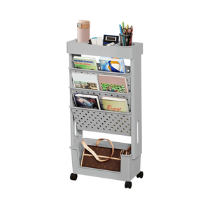 BYFU 5-Tier Movable Bookshelf Cart, Rolling File Paper Storage Organizer Mobile Bookcase with Wheels for Home Office Study Classroom, Grey