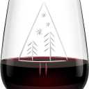 Stemless Wine Glasses -16 Oz Hand-Carved Christmas Tree Crystal Wine Glass - Lead-Free Stemless Red Wine Tumbler Wine Glasses - Gifts for Boyfriend, Husband,Friends, Lover and Family