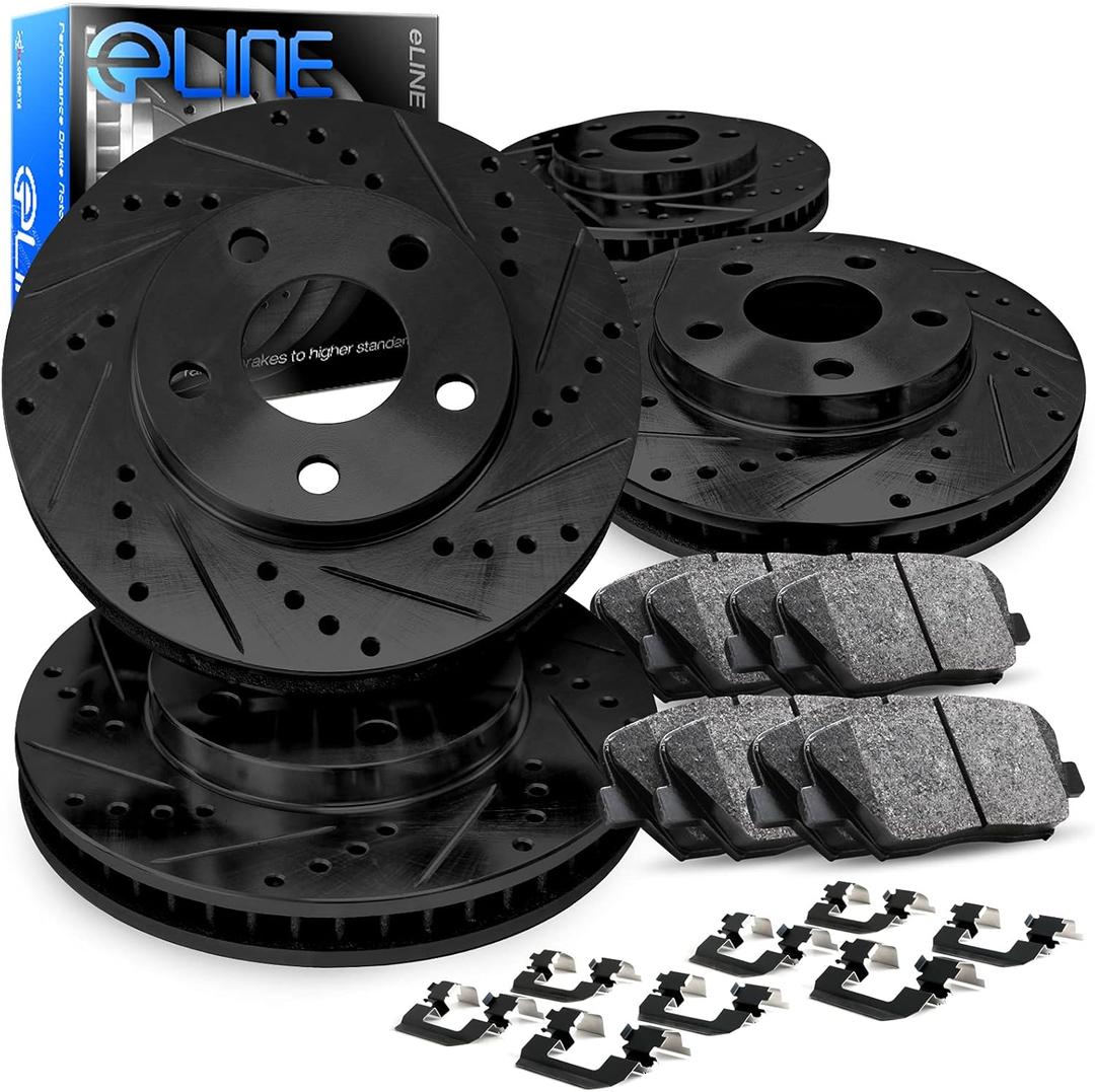 R1 Concepts Front and Rear Brakes and Rotors| Hardware Included| Front and Rear Ceramic Brake Pads and Rotors Kit| Fits 1991-1993 BMW M5, front 13.6 inch, thickness 1,26 inch, Rear 12.9 inch , thickness 0.79 inch