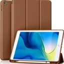 Akkerds Case Compatible with iPad 10.2 Inch 2021/2020/2019, for iPad 9th/8th/7th Generation Case with Pencil Holder, Protective Cover with Soft TPU Back, Auto Sleep/Wake, Brown