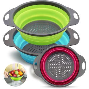 Silicone Collapsible Colander Sink Colander Collapsible Camping Versatile Collapsible Strainer Sink strainer basket over Sink Strainer (Red Green Blue)