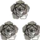 Metal Flower Wall Art Multiple Layer Decor for Indoor Outdoor Home Bedroom Living Room Office Garden Set of 3(Sliver)