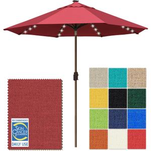 EliteShade USA 10-Year-Non-Fading 10ft Market Patio Umbrella, Commercial Grade Table Sun Umbrella with 80 Solar LED Lights, Crank Open, Windproof & UPF 50+ UV Protection for Garden, Deck, Pool, Backyard, Burgundy
