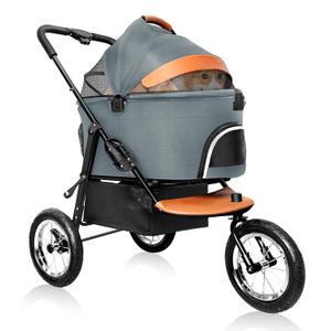 Dog Stroller for Medium Dogs - 3 in1 Small Pet Strollers Zipperless Dog Cat Stroller 3 Wheels with Detachable Dogs Carriage,Jogging Tires,Storage Basket and One-Button Folding Frame for Pets Walk (Grey Dark)