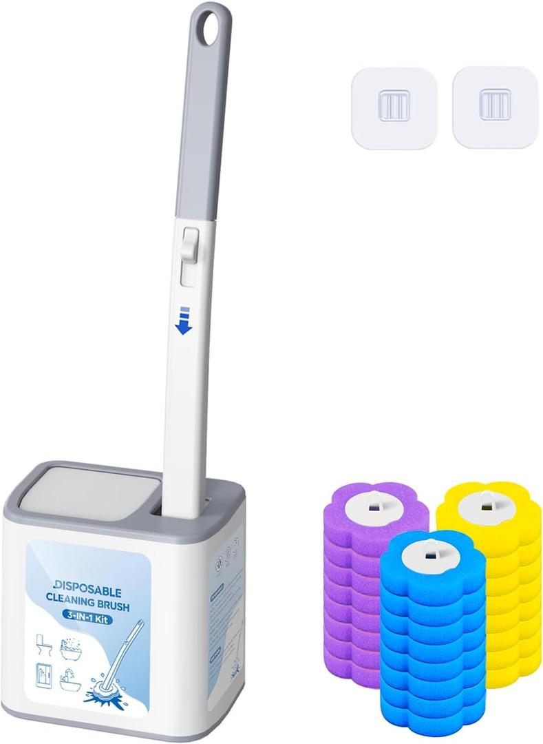 2026 Disposable Toilet Brush Cleaning System with Aromatherapy Refills (Ocean, Lemon, Lavender) Includes Cleaning Stick, Storage Box, and Scented Refill Tabs