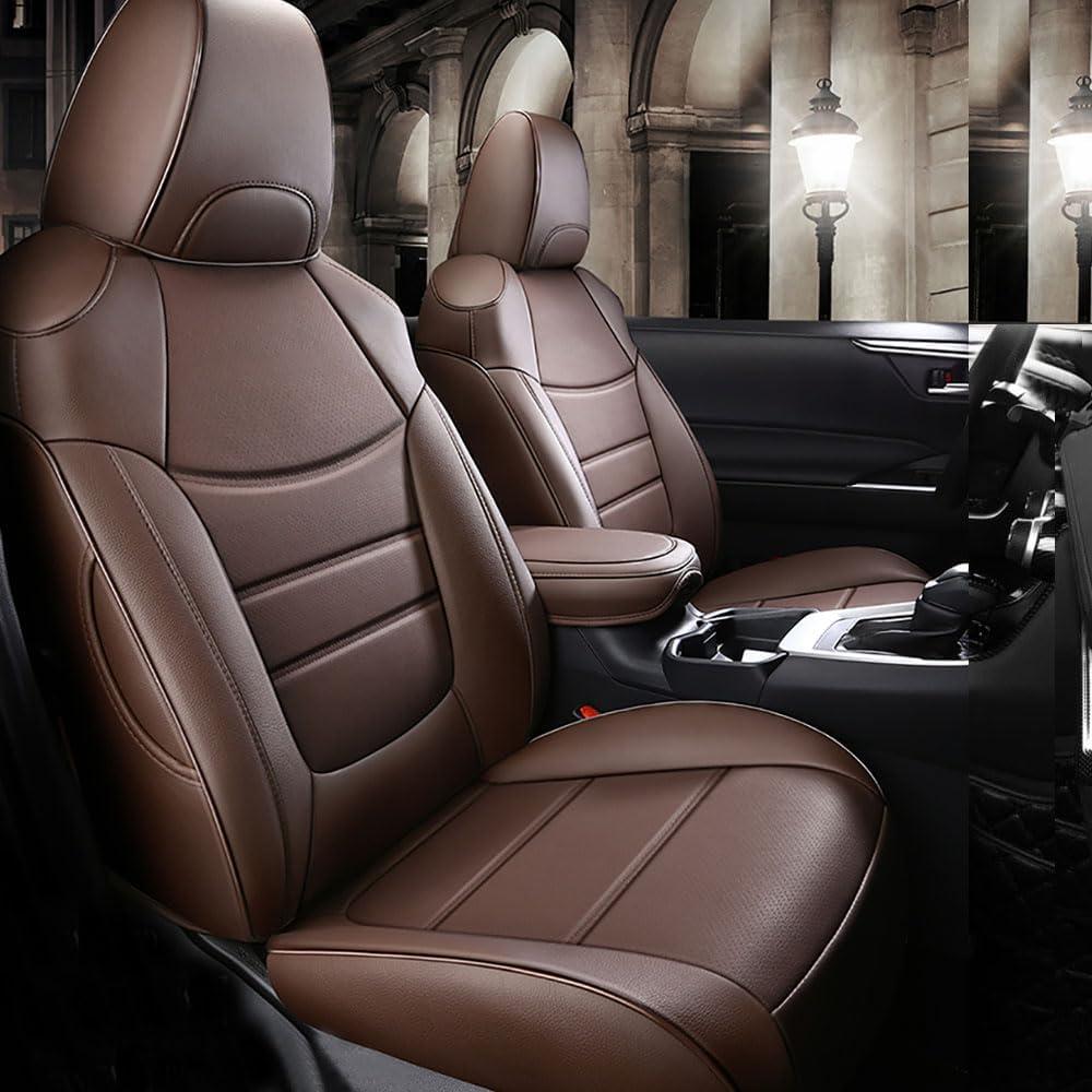 CocheFamilia Custom Fit RAV4 Hybrid Car Seat Covers for Select Toyota RAV4 Hybrid (Not for 2019-2025 Hybrid/Prime SE,XSE) 2019 2020 2021 2022 2023 2024 2025 - Full Set,LeatherCoffee