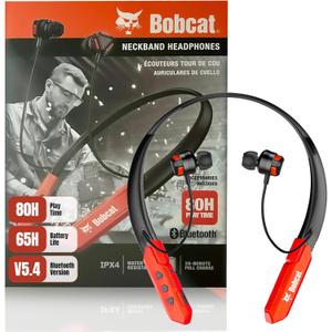 CJ TECH Bobcat Neckband Bluetooth Headphones - Earphones with Microphone, 80H Battery, Fast Charging - IPX4 Sweatproof Sports Headphones for Running, Jobsite, Gym, and Workout