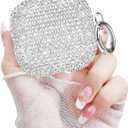 Newseego for Airpods 4 Generation Case, Luxury Sparkly Bling Rhinestone Case with Keychain for Women Girls Anti-Lost Glitter Crystal Hard PC Shockproof Full Protective Cover for Airpods 4th-Silver
