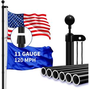 11 Gauge Heavy Duty Flag Pole,25FT Flagpoles for Outside House in Ground Extra Thick Outdoor Flag Pole Kit with 3x5 American Flag with Pole for Outside Residential and Commercial Flagpoles,Black