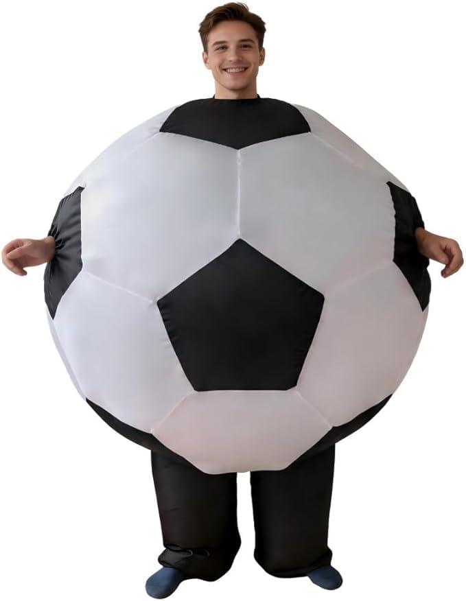 Inflatable Soccer Ball Costume for Adults, Blow Up Football Bodysuit for Sports Themed Party, Carnival, Halloween, Holiday Events