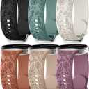 SNBLK Floral Engraved Bands Compatible with Samsung Galaxy Watch 8 Band 40mm 44mm/Galaxy Watch 8 Classic Band 46mm, 6Pack Flower Soft Silicone Sport Replacement Strap for Samsung Watch Bands Women Men (Black/Pine Green/Starlight/Brown/Milk Tea/Smoke Violet)