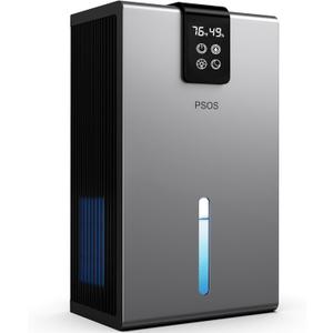PSOS Dehumidifier, Dehumidifiers for Home, 98 OZ Water Tank, (1000 sq.ft) Quiet Dehumidifier for Basement Bathroom Bedroom with Humidity Display, Auto Shut Off, Relaxing 7 Color Ambient Light(Gray)