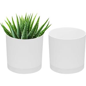 PATIKIL 5 Inch/12.5cm Plastic Plant Pots, 2 Pack Small Flower Pot Planters with Drainage Holes and Saucer for Home Decor Indoor Plants, White