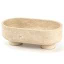 LIN CHUAN Natural Oval Travertine Stone Fruit Bowl for Kitchen Counter | Two-Legged Decorative Pedestal Bowl for Dining Table Decor, 10" Luxury Entryway Catchall Purse Bowl - Travertine