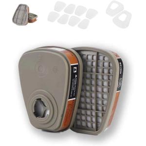6001 Filter Cartridges Replacement for Gas Respirator,Dust-Proof, Organic Vapor, 2pcs Filter Cartridges + 2pcs Filter Covers+8pcs Filter Cottons, Apply to 6100/6200/7501/7502/6502/6800 (12 Piece Set)