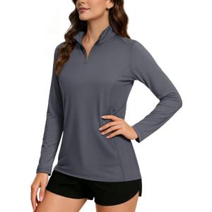 TACVASEN Women's Quarter Zip Pullover Golf Shirts UPF 50+ Long Sleeve Sun Shirts UV Protection Workout Tops (Gray, L)