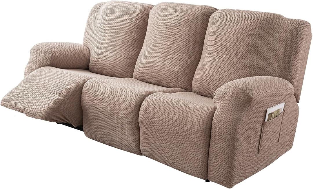 Genina Recliner Cover Stretch Couch Covers, Sofa slipcover for Reclining Couch Thick Jacquard Furniture Protector Washable (Taupe, 3 Seat)