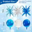 6 pcs Blue 4D Round Balloons, Royal Blue Sliver Birthday Decorations, 22 Inch Giant Star Explosion Foil Balloons Large Mylar Balloon for Birthday Party Gender Reveal Supplies