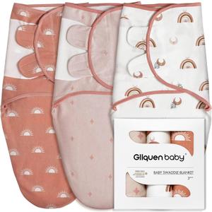 GLLQUEN BABY 3-Pack Organic Baby Swaddle Sleep Sacks for Newborn - Baby Swaddles 0-3 Months, Newborn Swaddling Sack, Rainbow & Sun, Infant Swaddle Blanket Wrap (Small/Medium)