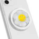 Magnetic Luminous Smiley Flower Mobile Phone Grip: Swappable & Collapsible Grip for Phones & Tablets (White)