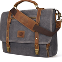 Manificent Laptop Messenger bag for Mens 15.6 Inch, Waterproof Vintage Genuine Leather Mens Briefcase shoulder bag 16 Storage Pockets, Waxed Canvas Leather Computer Business Satchel Work Bag (Gray)