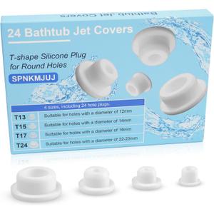 24 PCS Bathtub Jet Covers Silicone Hole Plug White Tube Plugs 4 Sizes Waterproof Bathtub Plug Fit for 12mm 14mm 16mm 22-23mm Bathtub Hole