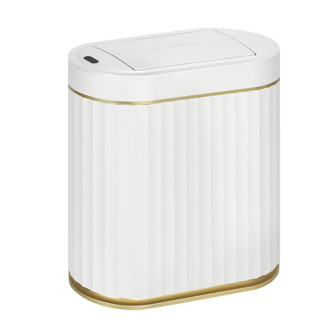 Bathroom Trash Can with Butterfly Lid 2 Gallon Sensor Trash can, IPX5 Waterproof Garbage Can, Automatic Slim Trash Bin, Under-Counter Wastebasket, Bathroom Decor for Bedroom, White Gold