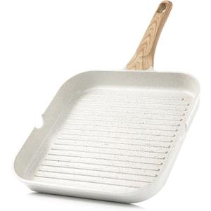 SENSARTE Nonstick Ceramic Grill Pan for Stove Tops, Versatile Square Grilling Pan with Pour Spouts, Durable Grill Skillet for All Stoves(Gas,Electric,Induction) Non Toxic-PTFE,PFAS,PFOA Free, 9.5Inch
