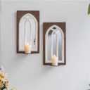 SOFE Arched Window Mirror Candle Sconces Wall Decor Set of 2, Cathedral Rustic Wall Decor Hanging Candle Holder for Living Room, Bedroom Bathroom