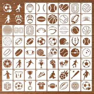 60Pcs Sport Stencils for Crafts on Wood Burning Patterns, 3*3 Inch Football Volleyball Reusable Wall Stencils for Painting, Art Painting on Wood Wall Canvas Template for DIY Canvas Art Projects Walls