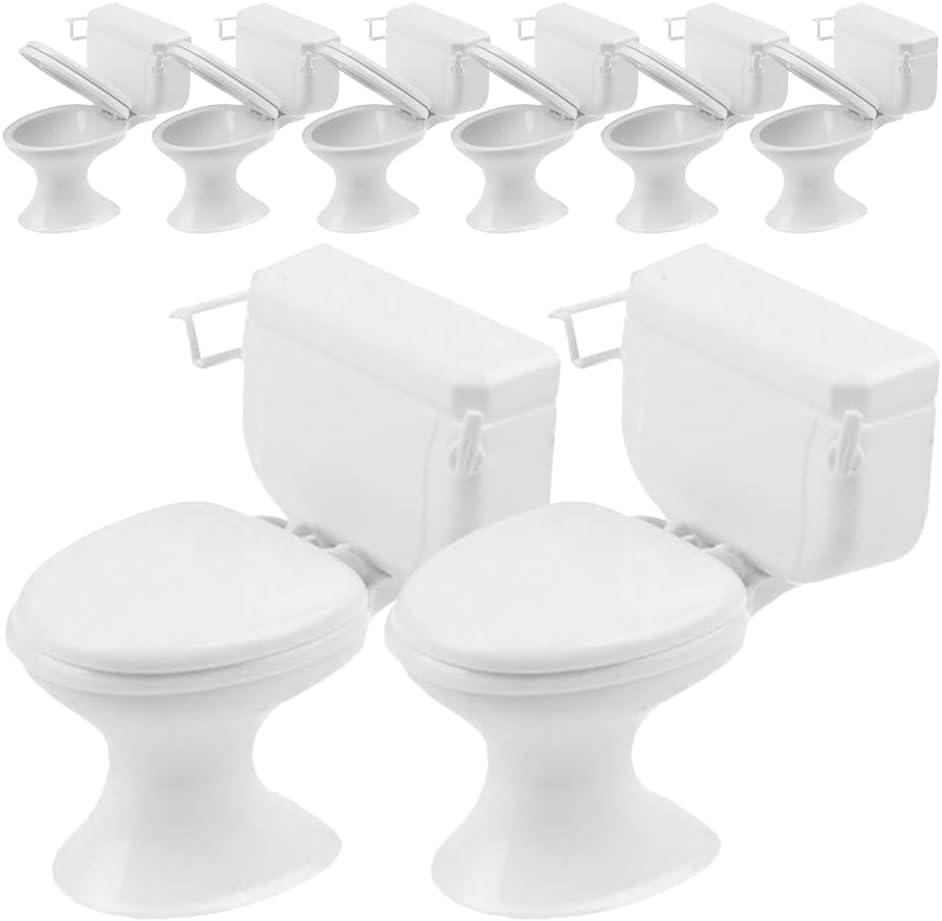 Miniature Toilet for 1:12 Scale Dollhouse Furniture, 8 Pack Realistic Miniature Bathroom Accessories with Lid, Tiny Commode for DIY Crafts and Funny Cake Topper, White