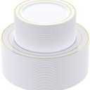 JOLLY CHEF 102 Count Gold Disposable Plastic Plates, Heavyweight Disposable Wedding Plates Set White Party with Gold Rim, Includes 51 Dinner 10" and 51 Dessert 7"