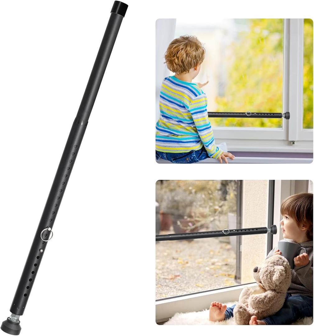 Sliding Door Security Bar, Adjustable Length for 17-50 inches Sliding Glass Door Security Bar,1 Inch Heavy Duty Sliding Door Lock Bar for Patio, Bacony, Apartment, Black