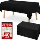 40 Pack Black Plastic Table Cloths Disposable, 54 x 108 Inches Plastic Table Cover for Rectangle Tables, Disposable Tablecloth for Dinning, Parties, BBQ, Wedding, Outdoor