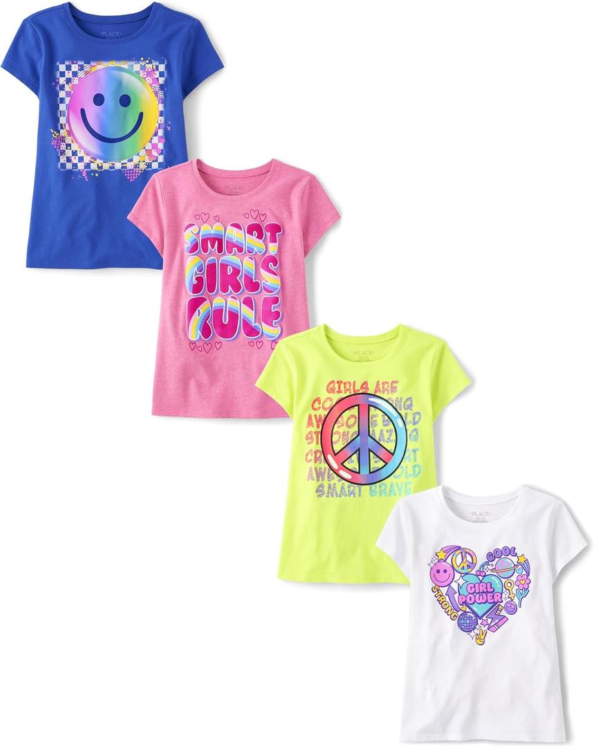 The Children's Place Girls Trends,Icons Short Sleeve Graphic T-Shirts, XS, Pack of 4 