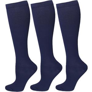 3 Pairs Compression Socks for Women & Men Circulation 15-20 mmHg Support for Athletic Running Cycling (Small-Medium, Navy)